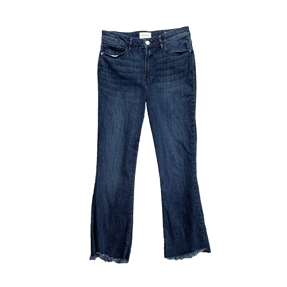 Frame Jeans Womens 29 Denim Naples Le Crop Mini Boot Crop Kick Flare Frayed Hem